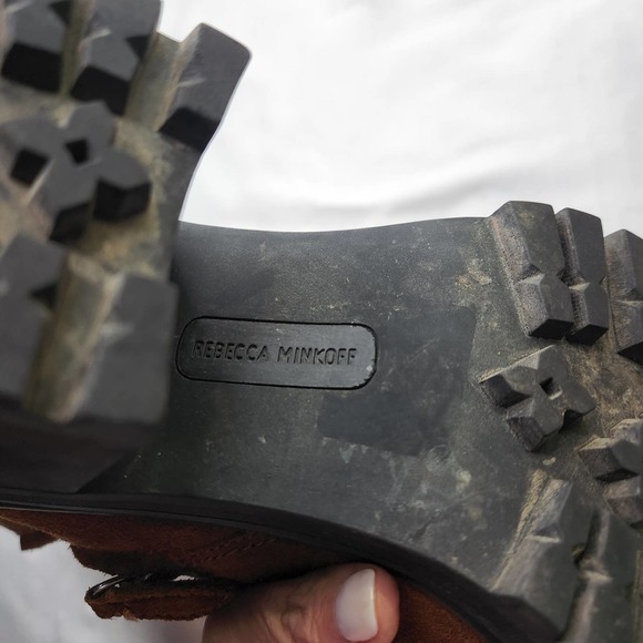 Rebecca Minkoff Milana Suede Booties Shearling Lined Chunky Block Heel Size 10.5 - Picture 10 of 13